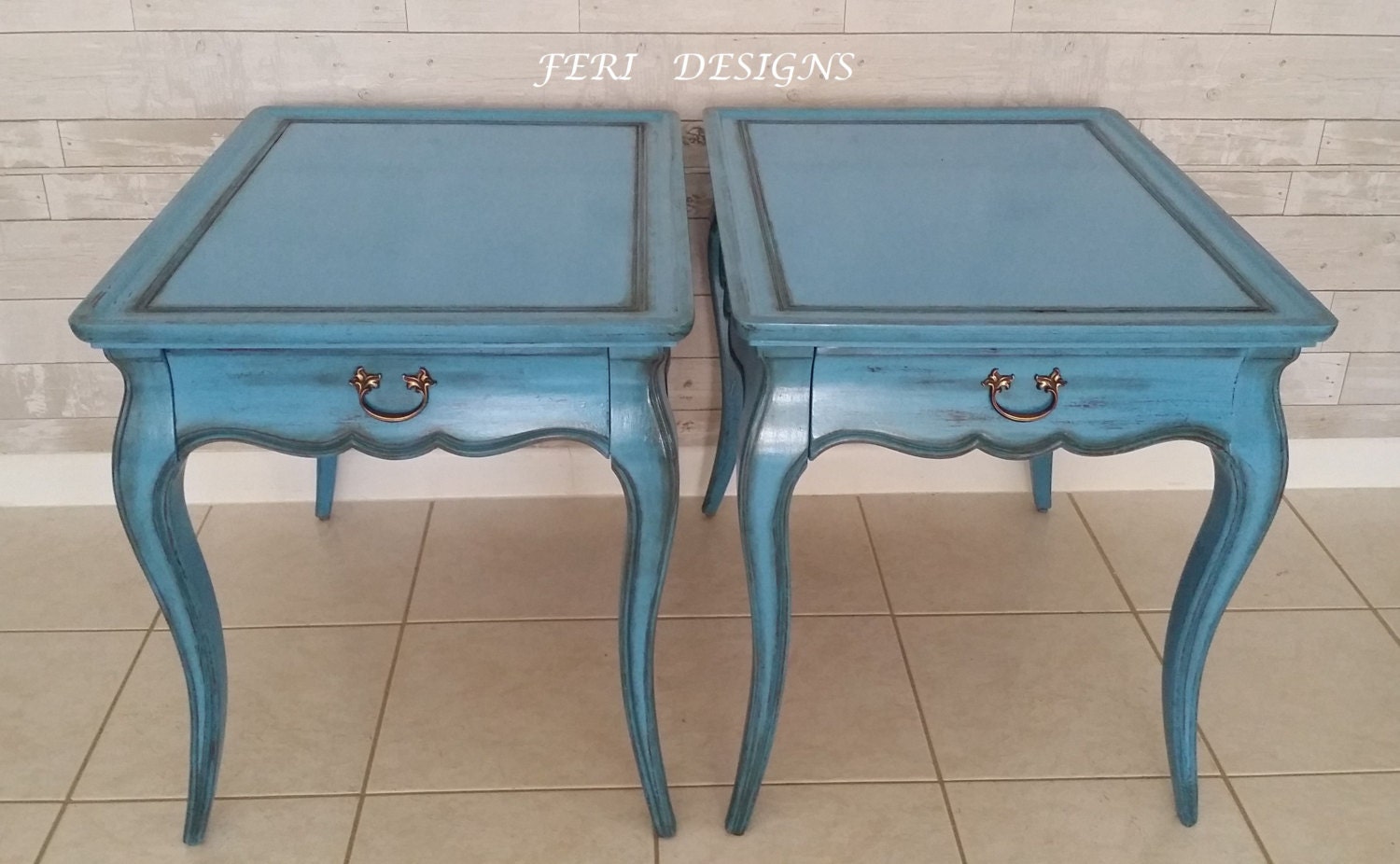 Blue Vintage End/Side Tables Coffee Tables by FERIDESIGNS on Etsy