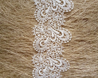 Wedding lace trim , bridal lace trim, white lace trim, Venice lace, 2-1/2" , white lace trim, Venice needle lace ,by the yard, HDDR06
