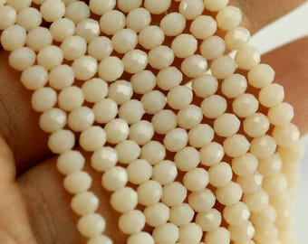 4mm Crystal Beads, 150 pcs Cream Crystal Rondelle Beads, Faceted Full Strand Crystal Glass Beads, 15" Strand Crystal Loose Bead #8