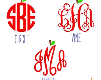 Teacher Monogram Decal, Yeti Decal Teacher, Apple Monogram Decal, Teacher Appreciation Gift, Teacher Car Decal, Gift for Teacher
