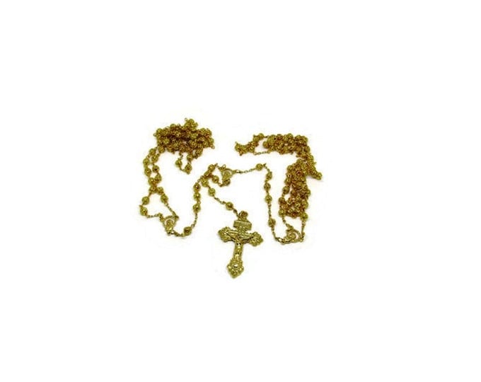 Gold Plated Filigree Gold Wedding Lasso, Italian Made Pardon Crucifix Double Sided Rosary Cross, Madonna Sacred Heart of Jesus Rosary Center