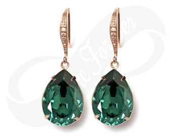 Rose Gold Bridesmaid Earrings Emerald Earrings Green Earrings Bridal Jewelry Rose Gold Bridal Jewelry Wedding Earrings Bridesmaid Gift