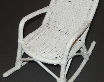 White Wicker Rocking Chair Rocker for Doll or Teddy Bear 10 Inch Toy