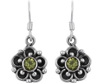 Floral Hebei Peridot Sterling Silver Fish Hook Earrings TGW 1.15 Cts.