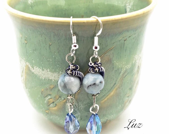 Angelite gemstone earrings, angelite earrings, angelite jewelry, celestine earrings, blue stone earrings