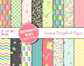 80% OFF SALE Sewing Scrapbook Paper, Digital Sewing Paper, Printable, Commercial Use