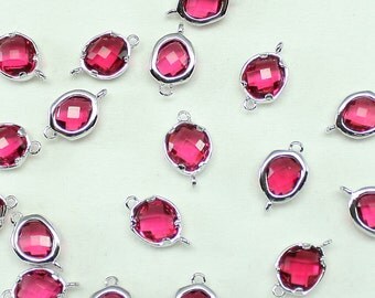 Ruby beads glass beads charms bezel beads silver plated over brass connectors for pendant earrings necklace Bracelets / Annielov FG-040-SV