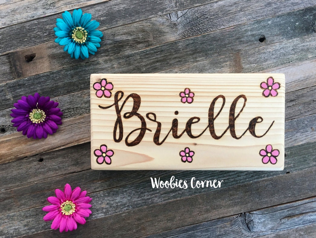 Baby name sign Personalized Nursery decor WOOD BURNED sign