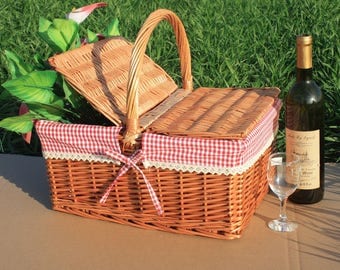Willow picnic basket,personalized basket, gift for wedding, hand woven basket, wicker basket, decorative picnic basket, couples gifts