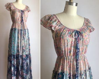 70s boho maxi dress S/M ~ vintage floral summer dress