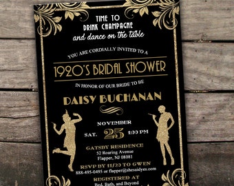 10% OFF NEW Printed or Digital Roaring 20's Bridal Shower Invitation Great Gatsby Bridal Shower Invitation Art Deco Flapper Bridal Shower