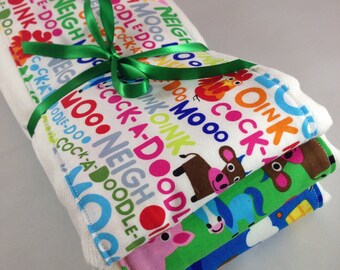 Burp cloths, tractors, farm, cow, pig, farmer, old mcdonald, baby boy, animal sounds, horse