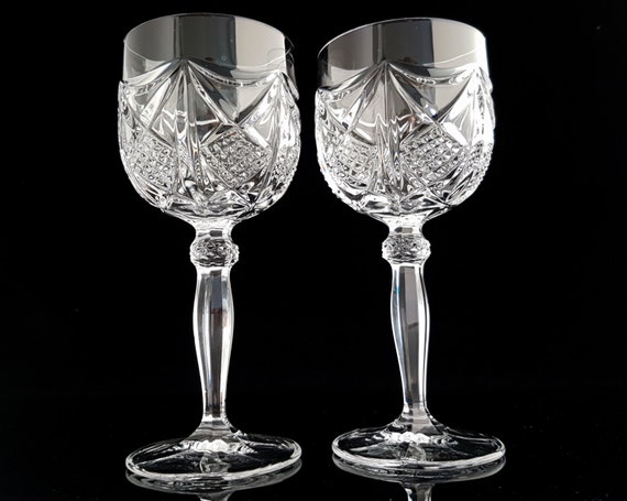 Vintage Lead Crystal Wine Glasses Goblets Set Of 2   Very