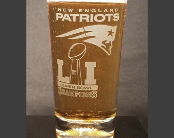 New England Patriots Super Bowl Champions - Super Bowl LI - Football Pint Glass - 16oz Pint Glass - Football Champion Glass
