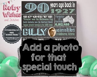 Personalised 90th Birthday 1927 Chalkboard Printable- Australian