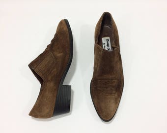 90s SUEDE Chelsea Boots Brown ankle boots MOTO womens size 6.5 size 37 uk 4.5 Slip On Leather SOUTHWESTERN Pointed toe Booties vintage boots