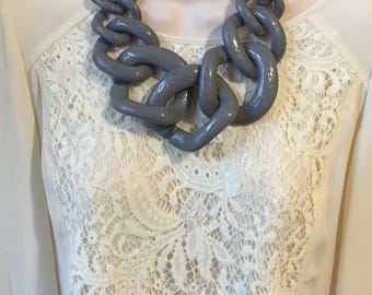 Grey Chunky Chain Lucite Link Grey Housewife Resin Statement Necklace