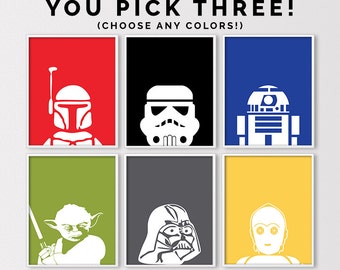 Star Wars Wall Art, Minimal Star Wars Prints, Star Wars Nursery Printables, Star Wars Birthday Decor, Set of 3 8x10s, Digital Download