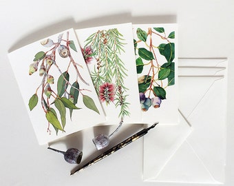 Botanical cards set - mixed set of 3 large greeting cards with envelopes - 5.5”x7.5” when folded, blank inside - Australian flora