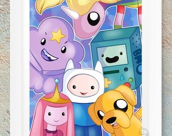 Adventure Time Finn Jake Lump Space Princess Rainicorn Princess Bubblegum Geeky Fan Art Print Gift Handmade Design Nerd Geek