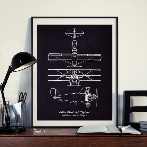Vintage Airplane Chalkboard Art Print Aircraft Poster