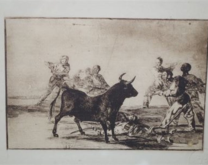 Storewide 25% Off SALE Francisco Goya "La Tauromaquia” Series Spanish Bullfight Plate #12 Engraving Featuring Original Madrid National Libra