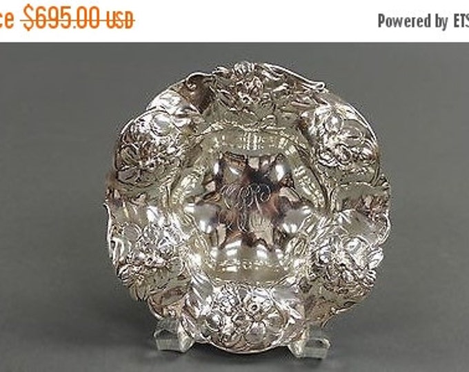 Storewide 25% Off SALE Vintage Sterling Silver Gorham Floral Repousse Candy Bowl Featuring Highly Detailed Ruffled Design With Old World Hal