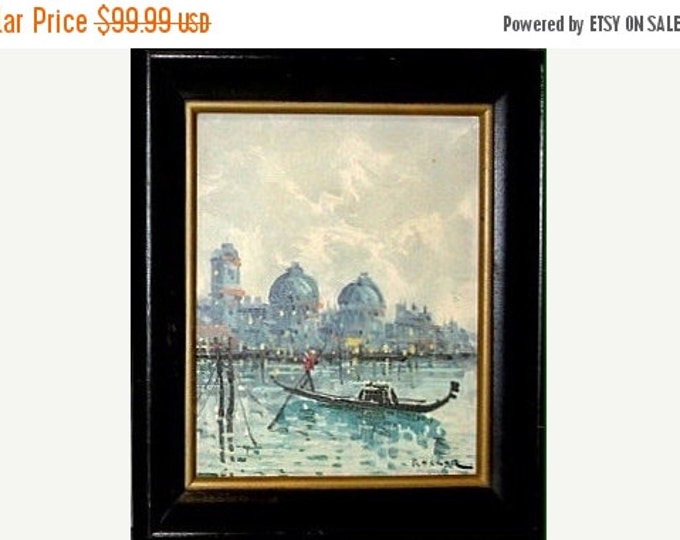 Storewide 25% Off SALE Vintage Original Oil Painting Depicting an Lovely Blues & Greens Featuring a Persian Water Scene Artist Signed and Fr