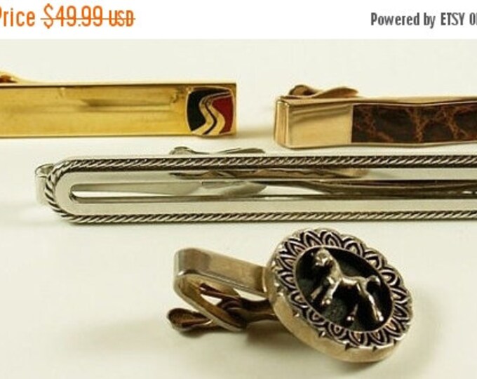 Storewide 25% Off SALE Vintage Set of Four Tie Bars in Various Designs & Shapes, each Featuring Professional Timeless Designs and Assorted S