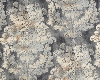 Gray Large Damask Print Linen Blend Custom Drapes, Add Pinch Pleat, Curtains-Lined Drapes, Blackout Curtains, Sold in Pairs
