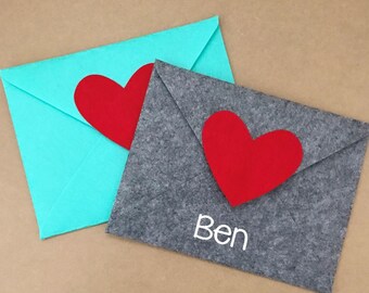 Embroidered Valentine Felt Envelope - Aqua - Gray - Personalized The Way You Want!