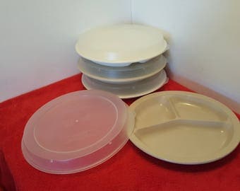 vintage anchor hocking microwave and oven set of 4 / divider plates with lids / PM486-T1