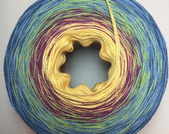 Color Change Gradient Yarn - Adrift - Cotton Fingering Weight Jazz Handz - Progressive - Yellow Gold Purple Green Blue