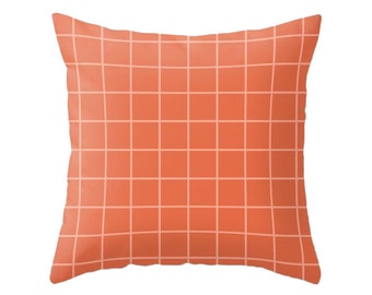 Orange terracotta pillow coral red pillow orange grid cushion burnt orange pillow peach pillow terracotta cushion orange cushion grid pillow