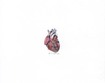 Print of Miniature painting of Human Heart tiny painting Human Heart art 5 x 5