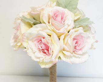 JennysFlowerShop Super Soft Silk Rose Wedding Bouquet Bridal Bridesmaid Flower Girl Toss Bouquet Boutonniere Pink