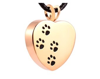 Pet Cremation Jewellery, Paws On Heart Gold plated Stainless Steel