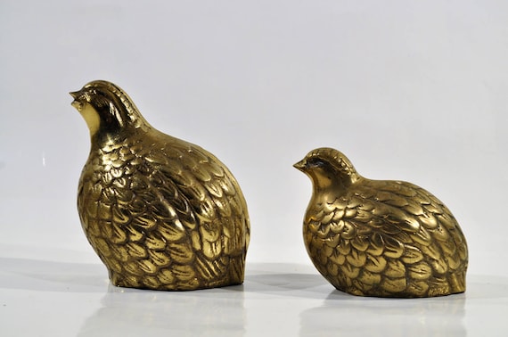 Large Brass Quail Figurines Set of 2/ Quail Statues Bird