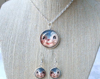 Lefton Miss Priss Necklace Set ~ Matching Earrings ~ Miss Priss Cookie Jar ~ Vintage Lefton ~ Retro Jewelry