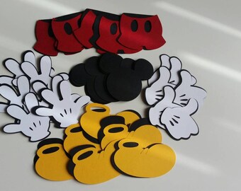 Mickey Mouse Cupcake-Toppers, Mickey Gloves, Mickey shorts, Mickey ears, Mickey shoes , Mickey Mouse Die Cuts, Mickey Mouse Party Theme