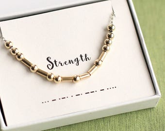 Morse Code Necklace, Strength Morse Code Necklace, Strength Necklace, Morse Code Jewelry, Inspirational Necklace, Secret Message Necklace