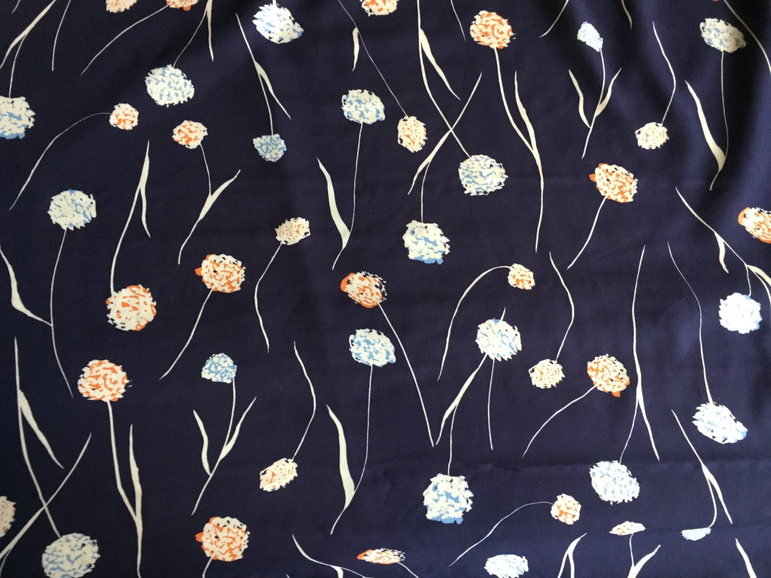 Floral Printed Chiffon made of Rayon Navy Blue with Brown