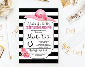 Derby Bridal Shower Invitation - Big Hat Floral Wedding Shower - Kentucky Derby Party - Their Off to the Alter - Printable Invitation