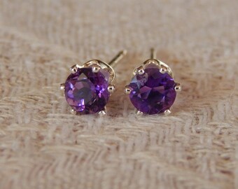 Amethyst Stud Earrings, Amethyst 6mm Studs, African Amethyst Silver Earrings, Amethyst Post Earrings, February Birthstone, Natural Amethyst