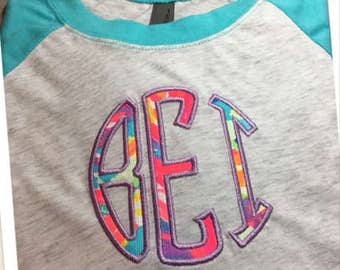 Monogram Shirt, Monogram Raglan, Monogram 3/4 Sleeve Raglan, Lilly Pulitzer Monogram Shirt, Personalized Raglan, Personalized Shirt