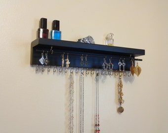 30 DIFFERENT COLOR/FINISHES - Jewelry Organizer - Earring Holder - Necklace Organizer - 20 Display Hooks - Removable Rod - A Top Shelf