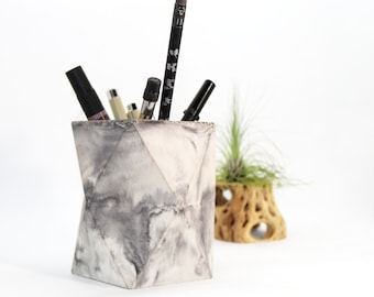 Geometric Concrete Pencil Holder // Pencil Cup // Desk Organizer (Marble)