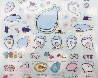Japanese Jinbei-San whale shark stickers by San-X! Kawaii whale stickers, ocean stickers, sea life, stingray, cute jellyfish, fish stickers