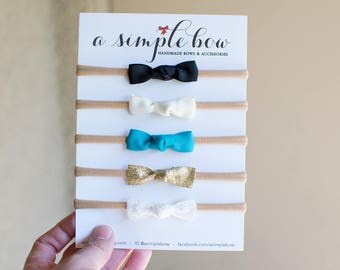 Baby Bow | Baby Headband | Infant Bow | Baby Shower Gift | Tiny Bows | Dainty Bows | Little Bows | Bow on Headband | Gold Bow | Turquoise