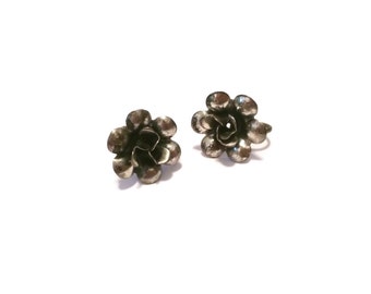 Vintage Sterling Silver Flower Screw back Earrings